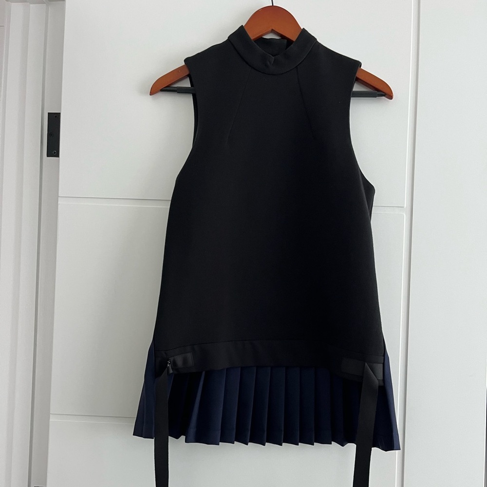 Tim Coppens Black and Navy Sleeveless Top with Pleats on back